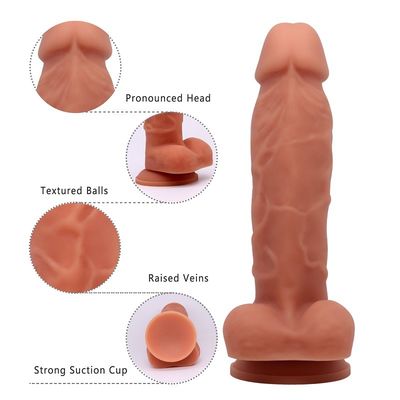 Cốc hút Đồ chơi tình dục dương vật giả cho đồng tính nữ 7.4 inch Silicone lành mạnh OEM ODM