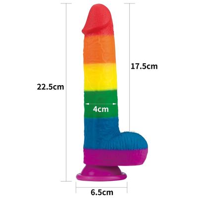 Silicone lỏng 22,5cm Đồ chơi tình dục dương vật giả cầu vồng Dương vật giả với cốc hút