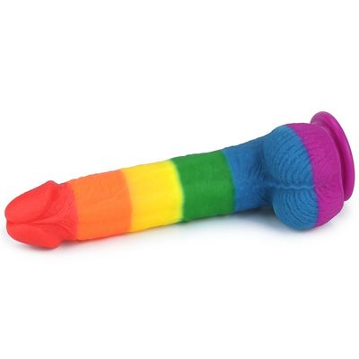 Silicone lỏng 22,5cm Đồ chơi tình dục dương vật giả cầu vồng Dương vật giả với cốc hút