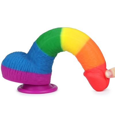 Silicone lỏng 22,5cm Đồ chơi tình dục dương vật giả cầu vồng Dương vật giả với cốc hút